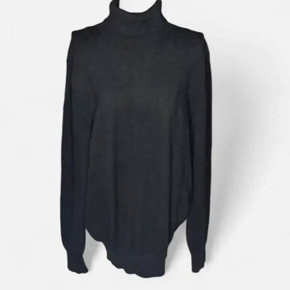 Lands End Men 100% Cashmere Turtleneck Sweater Black Medium M 38-40 Luxury Knit