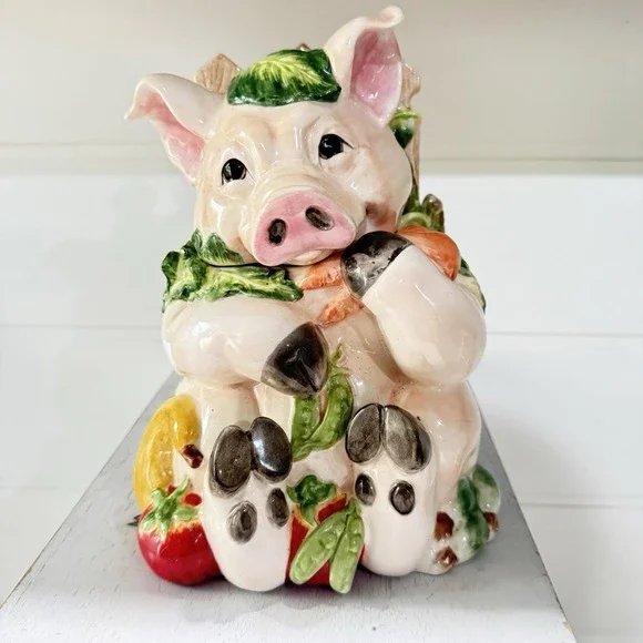 Vintage‎ Fitz and Floyd Essentials Handcrafted Percy the Pig Cookie Jar 9.75