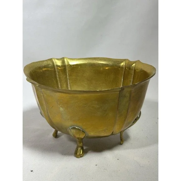 Vintage India Brass Footed Bowl MCM Candy Dish Bowl Decor Decorative 3