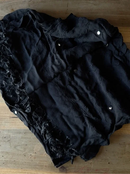 Black Textured Snap-Button Top