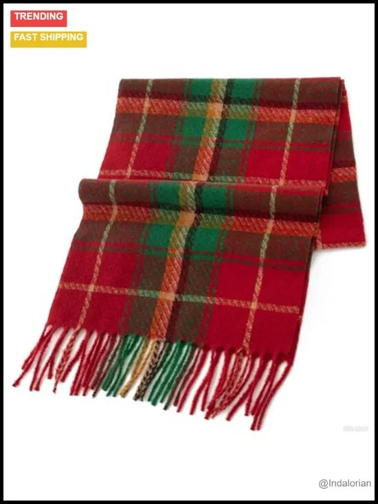 Scottish Tartan Plaid Scarf Soft Warm Faux Cashmere Wrap with Fringes for Women