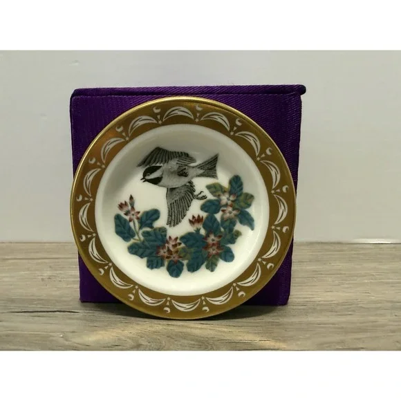 State Birds Flowers Franklin MINI Plate Massachusetts Chickadee Mayflower 3