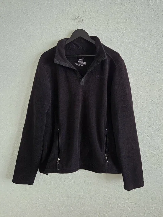 L.L. Bean Mens Polartec Microfleece 1/4 Snap Black Lightweight Base Pullover