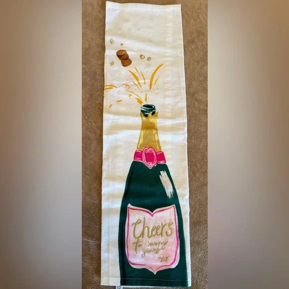 Anthropologie Festive Champagne Bottle Kitchen Towel NWOT Happy new Year!