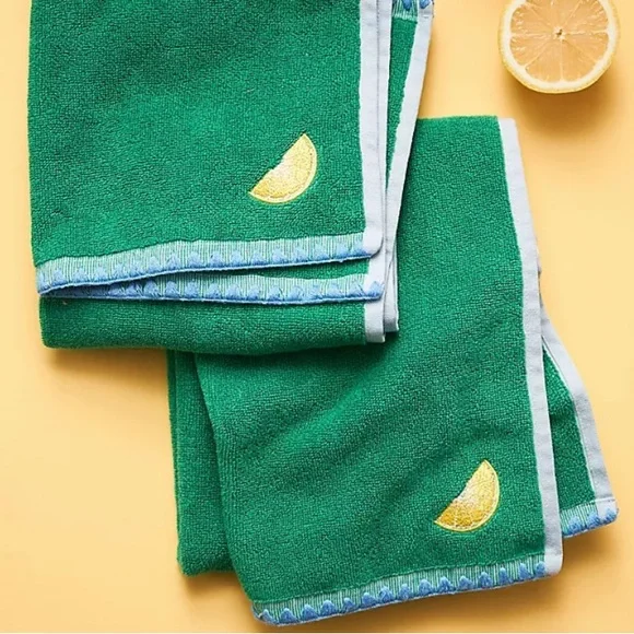 Anthropologie Green Towel w Icon Lemon