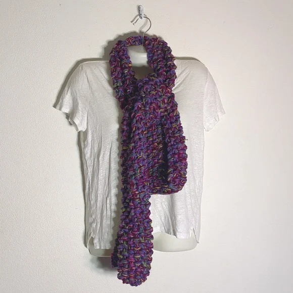 NEW Hand Knit‎ Chunky Winter Scarf Pink Purple Homemade Variegated Gift Colorful
