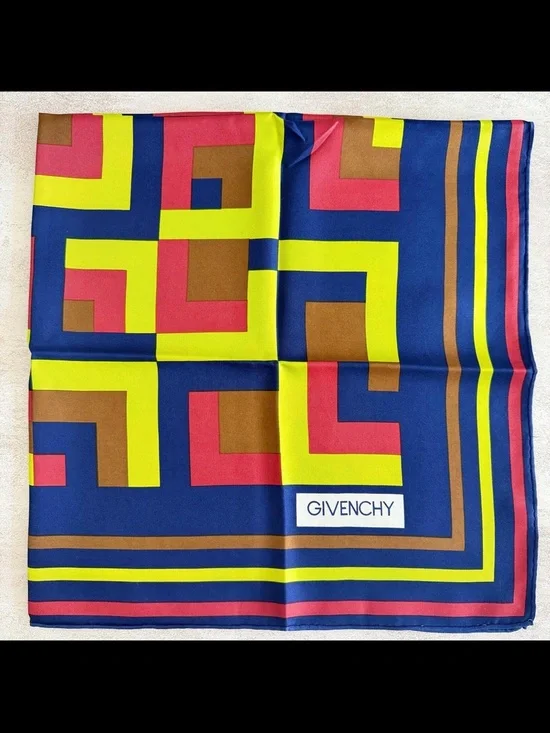 Givenchy Vintage Silk Geometric Grecca Key Print Scarf