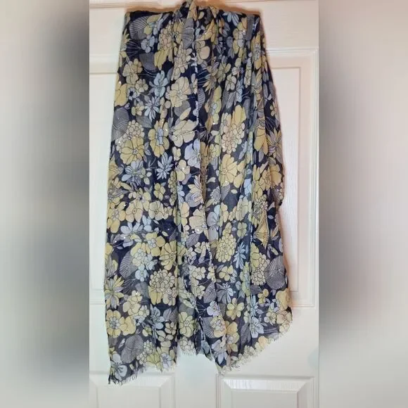 Arianna by Howard's BlueYellow Gray Flowers Print Metalic Women Scarf 69