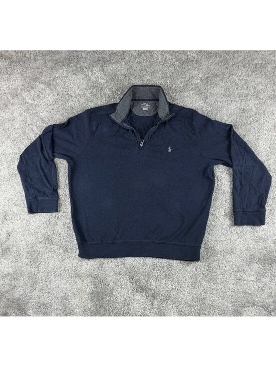Polo Ralph Lauren Quarter Zip Pullover Navy Blue Size Large Cotton