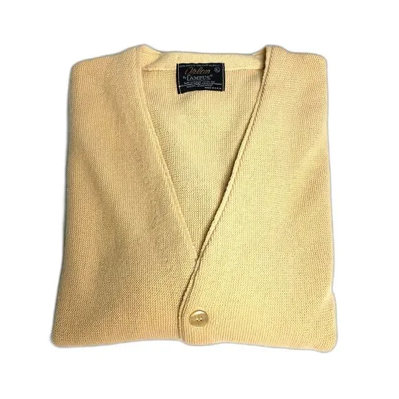 #7350 Orlon Campus Vintage Mens Cardigan Tan Size XL