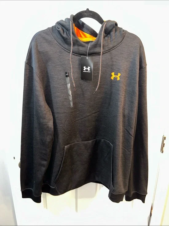 Under Armour Men’s Dark Gray Crewneck Hoodie with Orange Logo