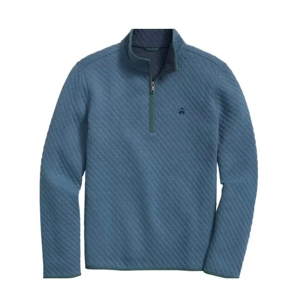 Brooks Brothers Mens Large Diamond Quilted Quarter Zip Pullover Blue Sweater XXL