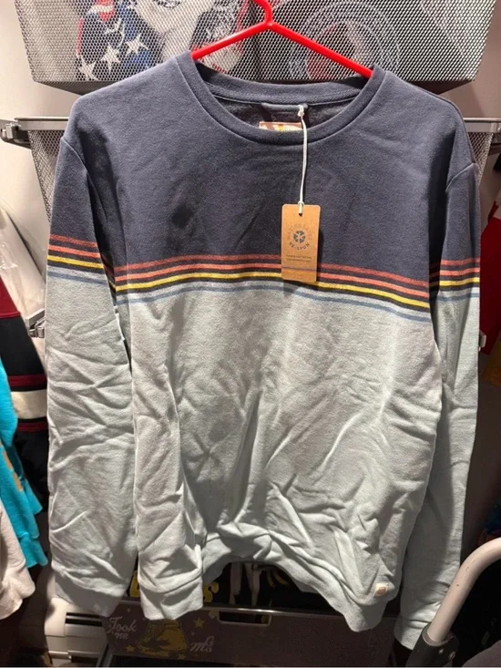 Marine Layer Two-Tone Crewneck Sweater with Multicolor Stripes