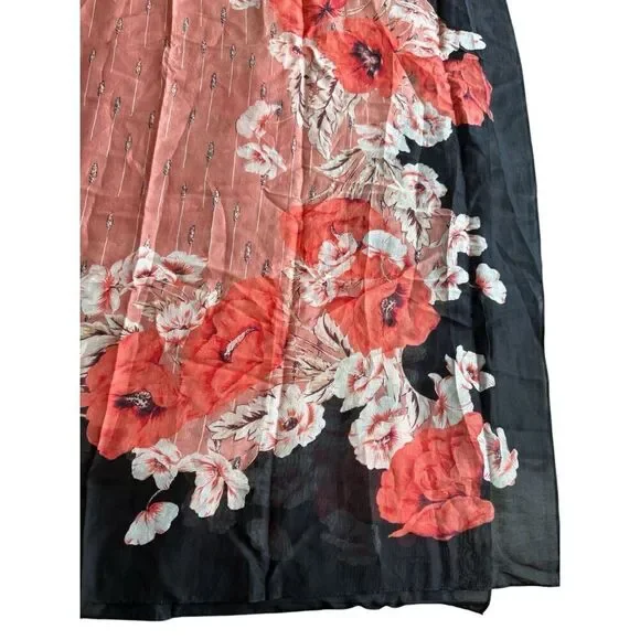 NWT Ann Taylor Womens Black Red Floral Silk Blend Sheer Lightweight Scarf