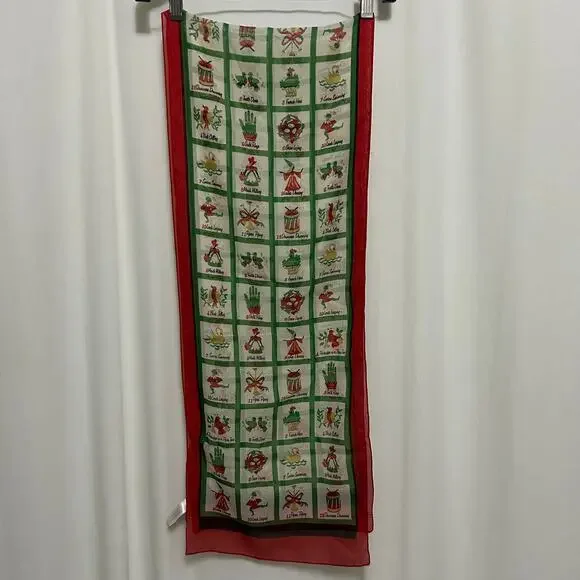 Liz Claiborne Vintage 12 days of Christmas‎ Scarf 25x60 Made in Italy