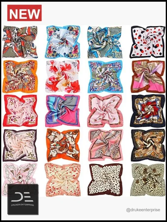 20 Assorted Satin Square Scarves Neck Head Wraps Bulk Lot