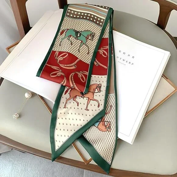 Fancy Scarf with Horses Silky Feel‎ For Neck, Hair, Purse Handle Etc.