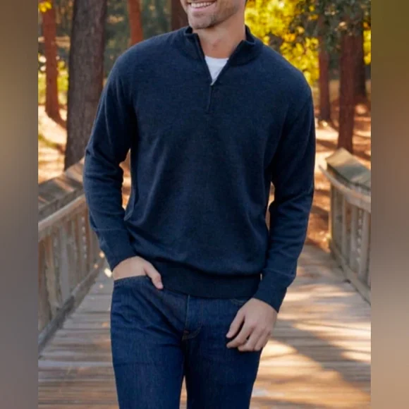 Enzo Merino Wool Quarter Zip All Season Relaxed Fit Pullover Sweater sz M