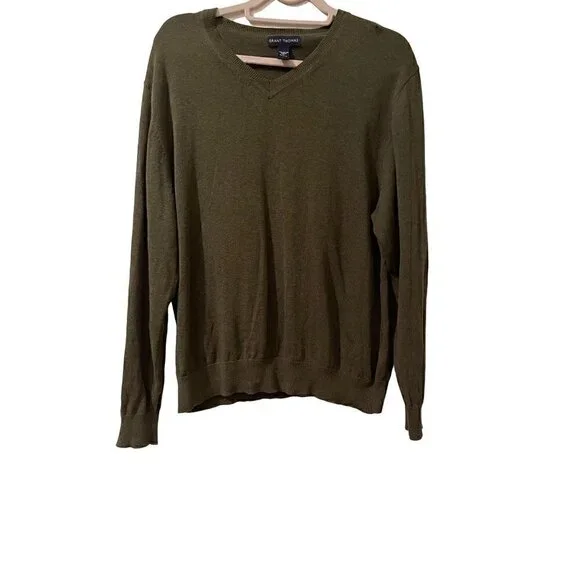 Grant Thomas 100% Cotton V-neck Hunter Green Men's Sweater Size Large