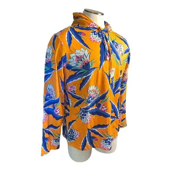 NWT Men L Polo Ralph Lauren Orange Pullover Hoodie Floral Print Beach Sweatshirt