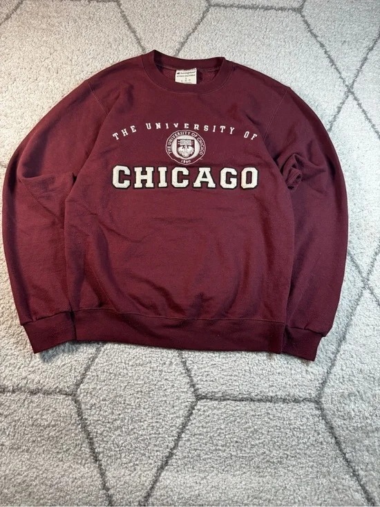 Champion Maroon Crewneck Sweatshirt with 'Chicago' Applique