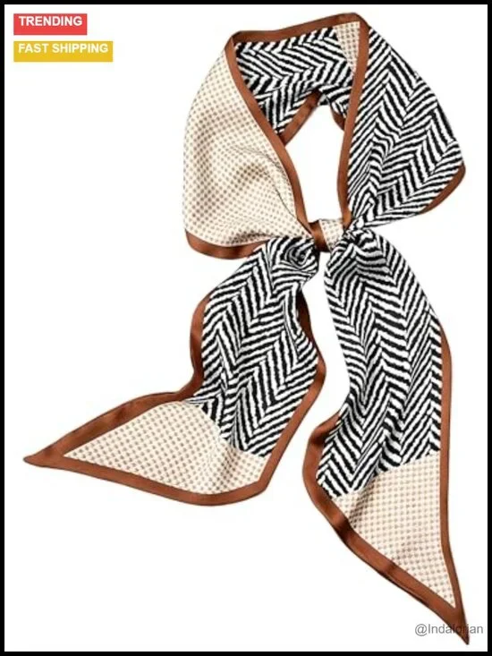 Satin Neck Scarf for Women Printed Fashion Scarf Oblique Angle Design