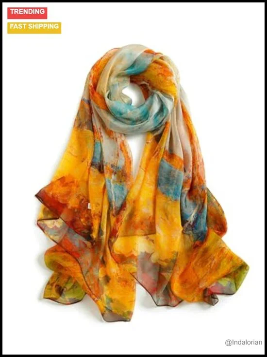 100% Mulberry Silk Scarf, Extra Large Chiffon Shawl Wrap, Lightweight Fashion