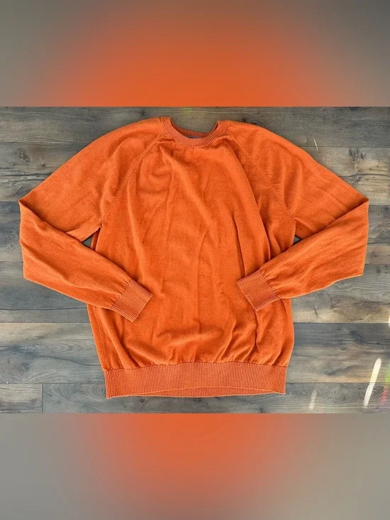 Lands’ End Cotton Cashmere Orange Crewneck Sweater XL Tall Fall Cozy