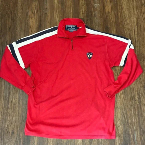 Vintage Polo Sport Ralph Lauren Sportsman 1/4 Zip Pullover Mens L Red USA