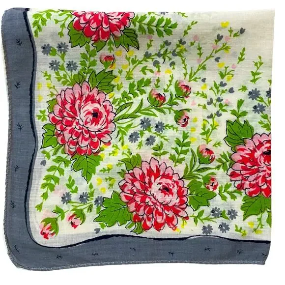 Vintage‎ Floral Handkerchief Womens Hankie 1950s Cottage Glam Grandma  MCM Retro