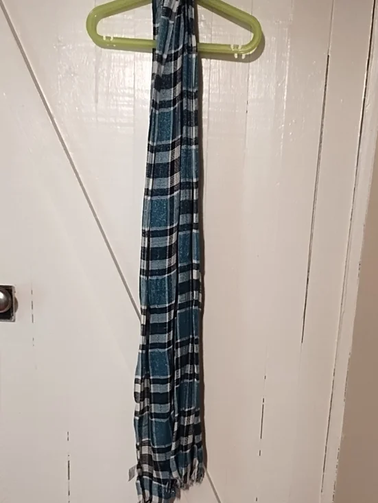 Christopher & Banks Teal Blue Plaid Lightweight Scarf VGC OSFM.