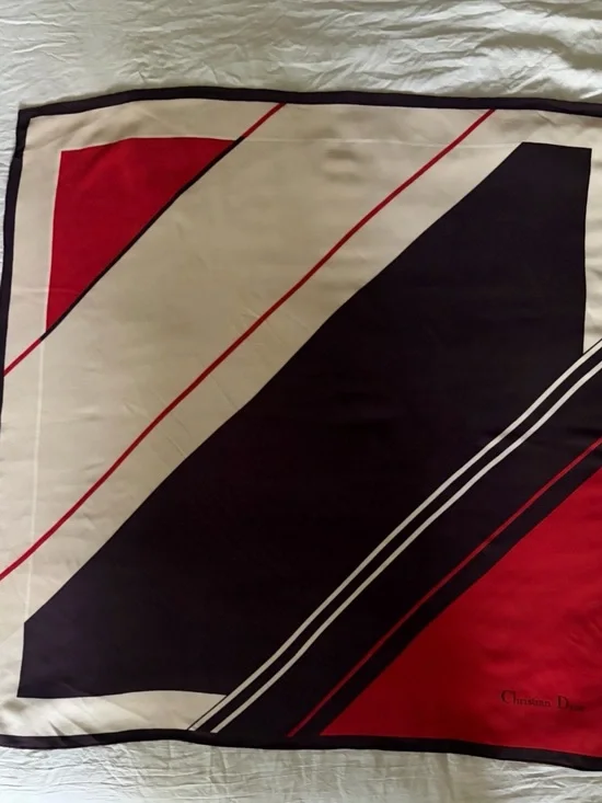 Dior Vintage Red Black Cream Geometric Silk Scarf ✨NEGOTIABLE✨