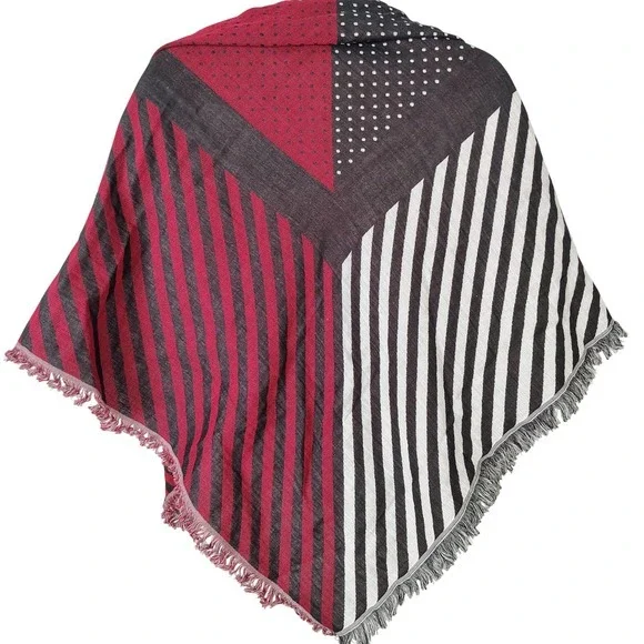 Rebecca Minkoff Red‎ Black Pink Striped Polka Dot Reversible Cotton Scarf Wrap