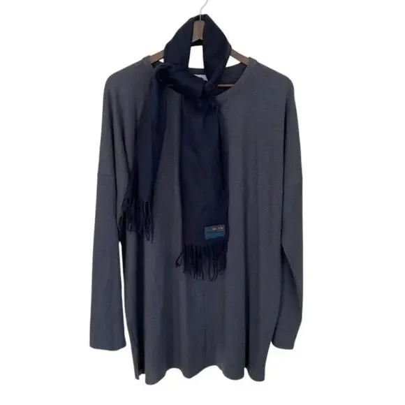 Cashmink V. Fraas Navy Blue Fringe Scarf