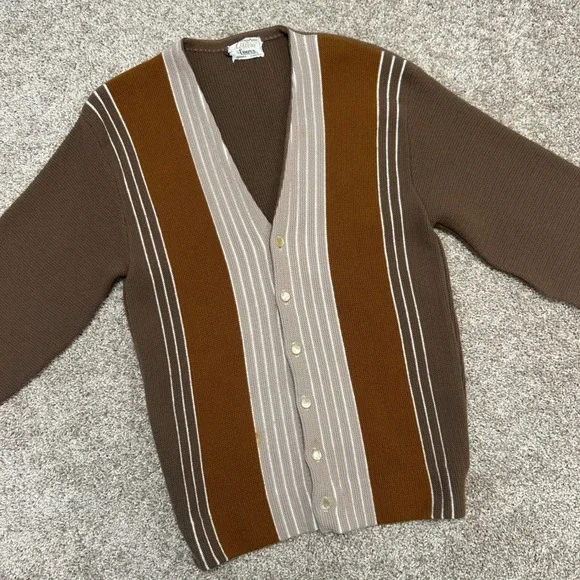 Vintage Orlon Campus Cardigan Sweater Grunge Rockabilly Striped NO SIZE (M) 60s‎