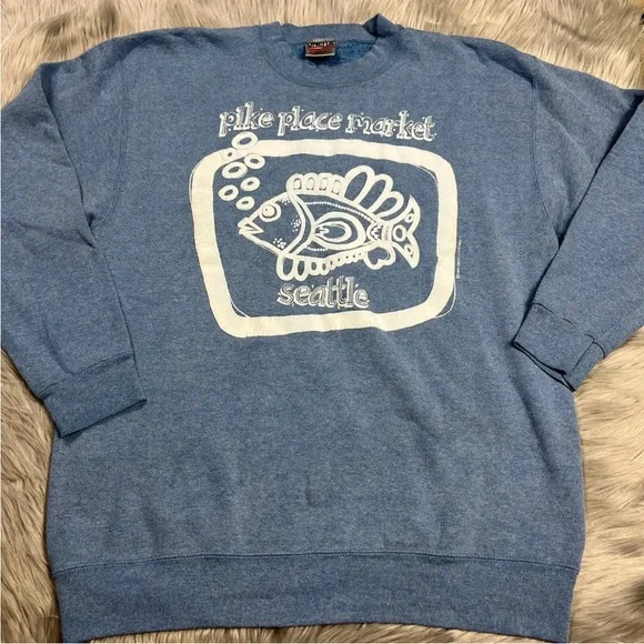 Vintage 90s Heathered Blue White Pike Place Market Sweater