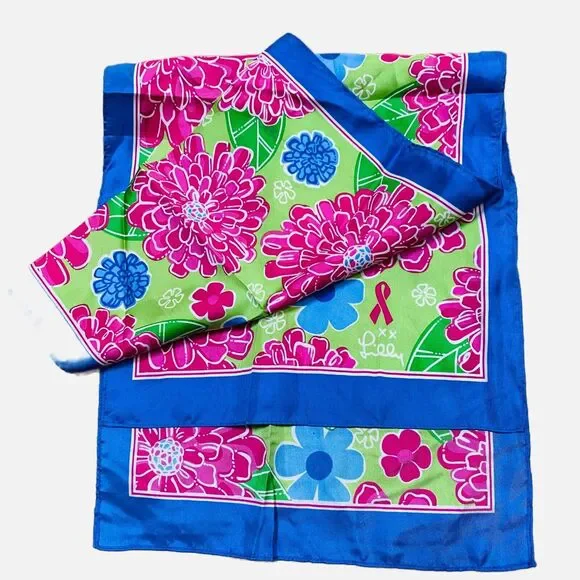Lilly Pulitzer & Ford 2005 100% Silk Multi Floral Scarf Breast Cancer Awareness