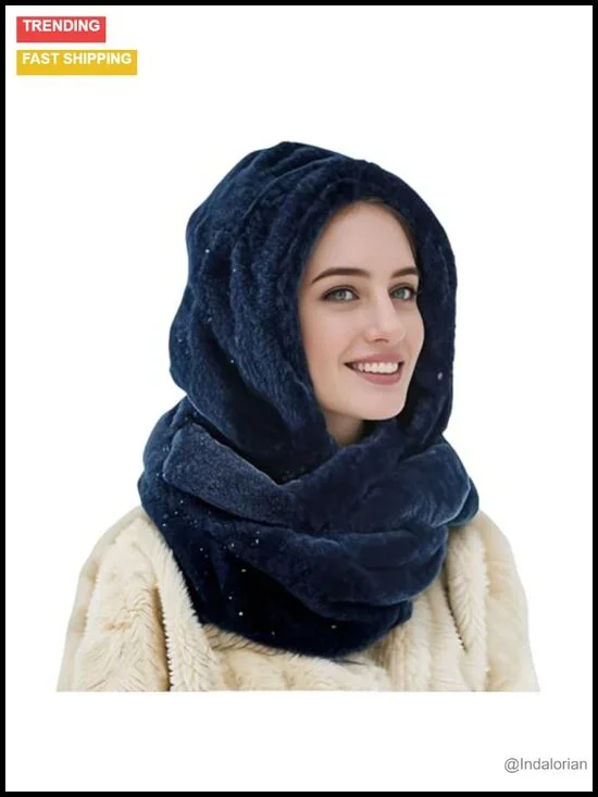 Faux Fur Hood & Infinity Scarf Combo Winter Head Neck Wrap
