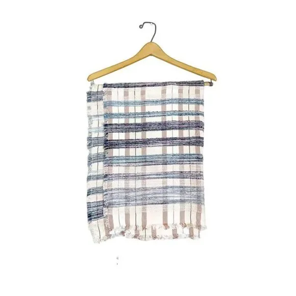 NEW Cejon Plaid Oversize Scarf Pastel Boho Rectangle Raw Hem Fringe‎