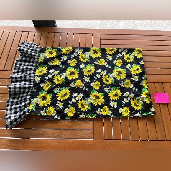 Betsey Johnson Sunflower Buffalo Check Gingham Oversize Scarf Wrap Vintage 90s