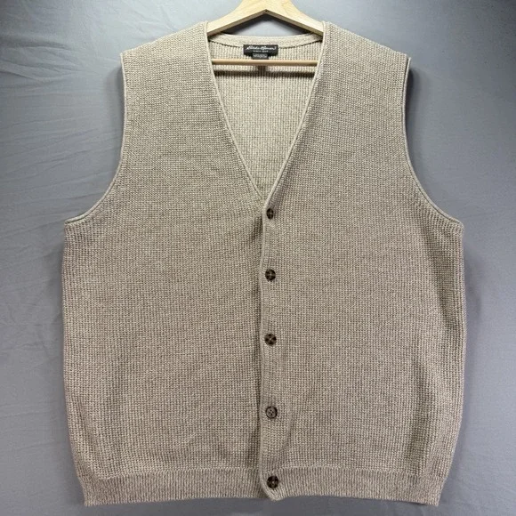Eddie Bauer Knit Sweater Vest Mens Large Cotton Button Up Grandpa Cabin Cottage