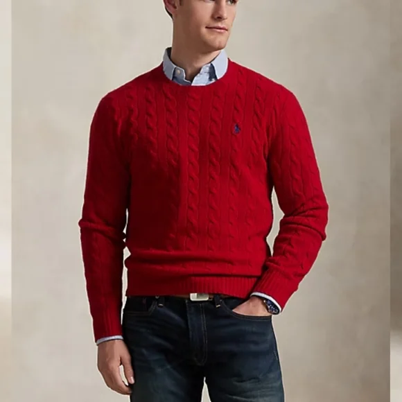 Polo Ralph Lauren Red Wool Cable Knit Sweater