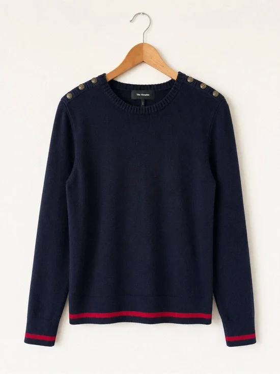 The Kooples Merino Wool Navy Button Shoulder Crewneck Sweater Men’s M