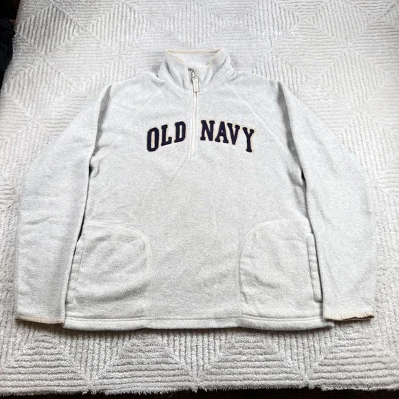 Old Navy Fleece Quarter Zip Pullover Men L Grey Spellout Logo Vintage Y2K Preppy