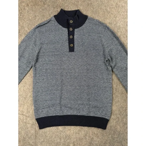 Hawker Rye Mens Cotton Cashmere Mock Neck Button Henley Sweater Navy Blue Small