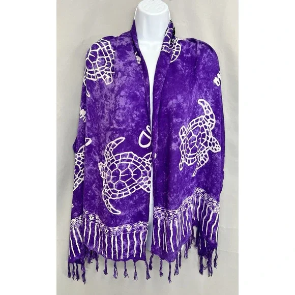 Vintage Made In Hawaii Scarf‎ Turtles Print Purple 68