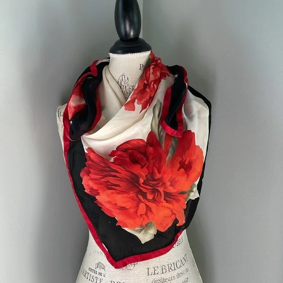 Vintage silk ECHO red floral scarf‎