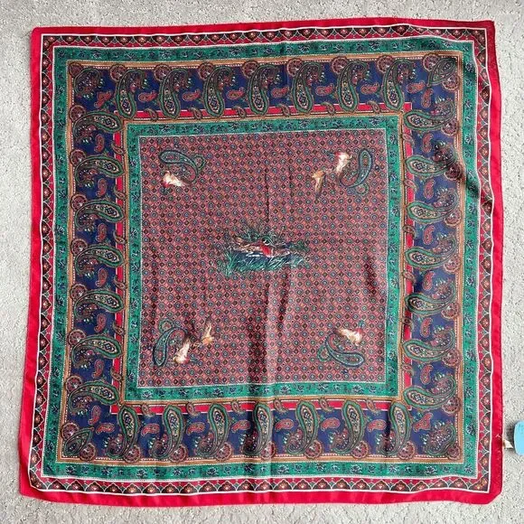 VTG 80s Avon Italy Paisley Duck Scarf 30” Square Large Print