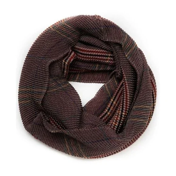 Vince Camuto Womens One Size Crinkle Plaid Print Infinity Scarf‎ Burgundy 1268