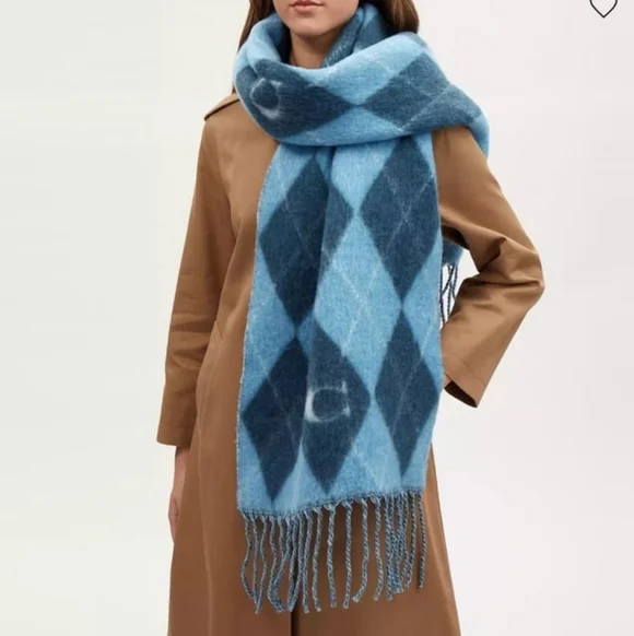Coach Argyle Print Oversized Muffler Wool Scarf